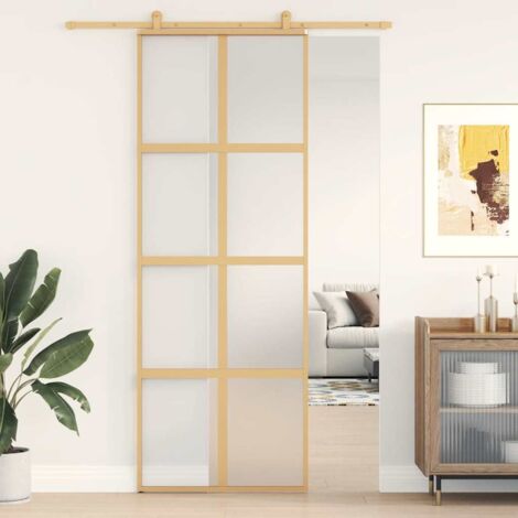 Puerta corredera dorada vidrio ESG esmerilado aluminio 76x205cm vidaXL