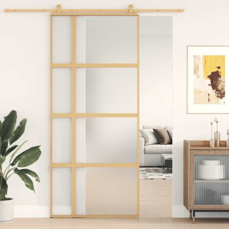 Puerta corredera dorada vidrio ESG esmerilado aluminio 90x205cm vidaXL