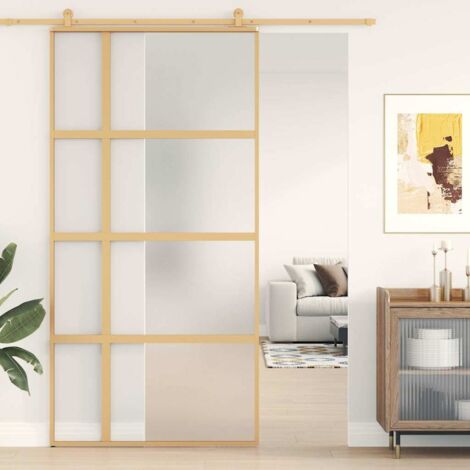 Puerta corredera dorada de vidrio ESG esmerilado y aluminio vidaXL