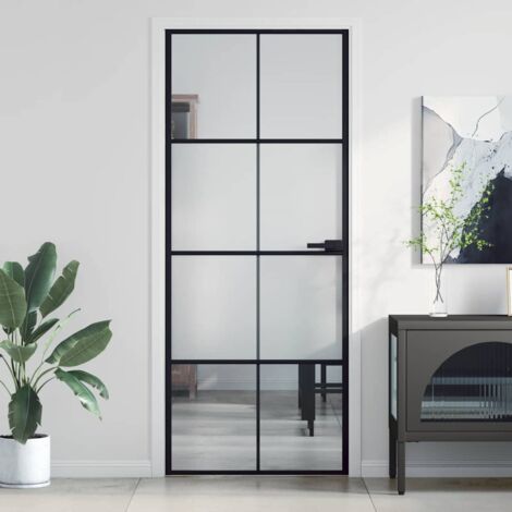 Puerta interior delgada negra vidrio y aluminio 83x201,5 cm vidaXL