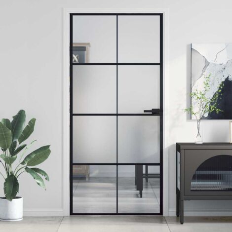 Puerta interior delgada negra vidrio y aluminio 93x201,5 cm vidaXL
