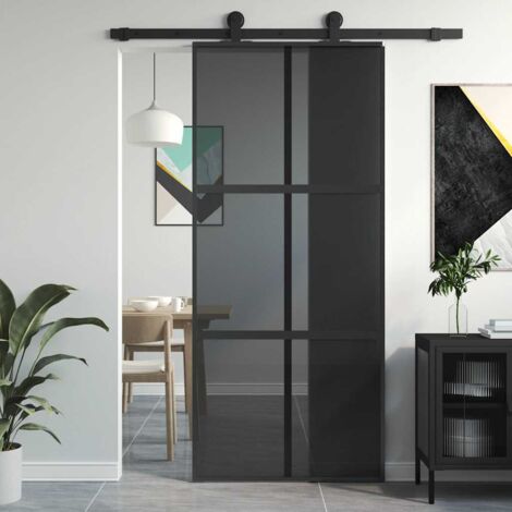 Puerta corredera vidrio templado y aluminio negra 90x205 cm vidaXL
