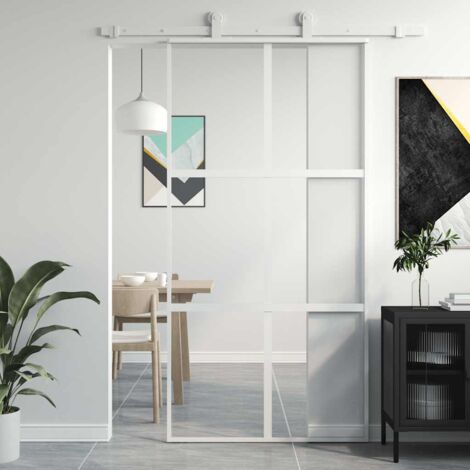 Puerta corredera vidrio templado y aluminio blanca 102,5x205 cm vidaXL