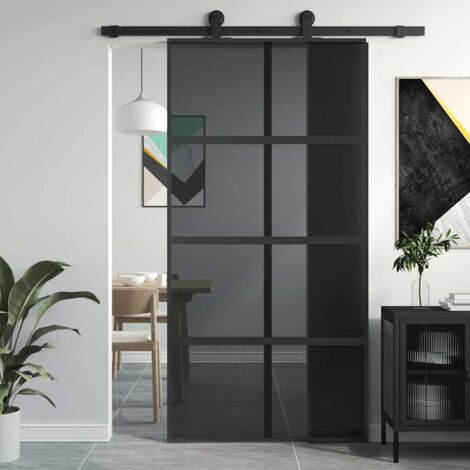 Puerta corredera vidrio templado y aluminio negra 102,5x205 cm vidaXL