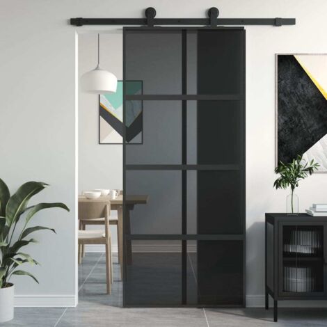 Puerta corredera vidrio templado y aluminio negra 90x205 cm vidaXL