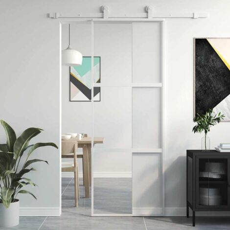 Puerta corredera vidrio templado y aluminio blanca 76x205 cm vidaXL