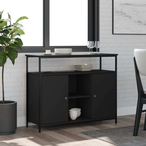 Aparador De Madera De Ingeniería Negro – 102x32x73.5 Cm, Con Patas Ajustables. Necesita Montaje Y Fijación A La Pared.