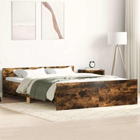 Estructura de cama con cabecero piecero roble ahumado 140x200cm vidaXL