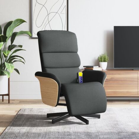 Sillón reclinable de masaje con reposapiés tela gris oscuro vidaXL