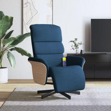 Sillón reclinable de masaje con reposapiés tela azul vidaXL