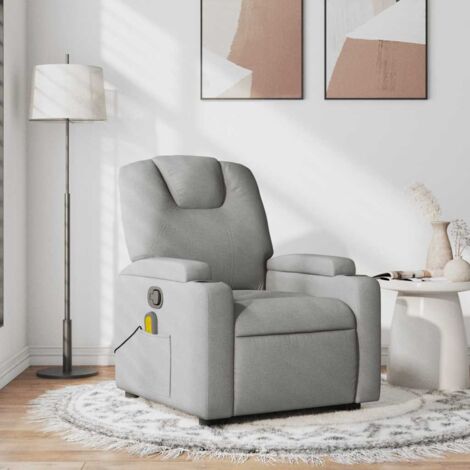 Sillón reclinable de masaje de tela gris claro vidaXL