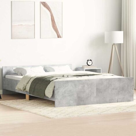 Estructura de cama con cabecero piecero gris hormigón 135x190cm vidaXL (1/5)