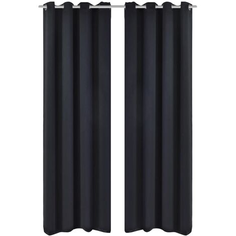 2 cortinas negras oscuras con anillas metálicas, blackout 135 x 245 cm vidaXL