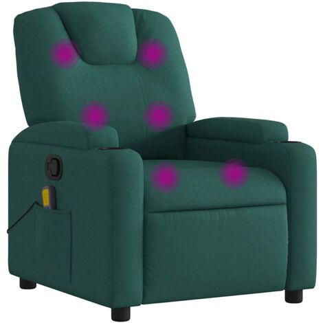 Sillón de masaje reclinable de tela verde oscuro vidaXL