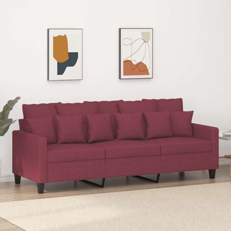 Sofá de 3 plazas de tela rojo tinto 180 cm vidaXL