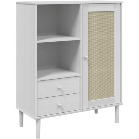 Aparador alto SENJA aspecto de ratán madera blanco 90x40x112 cm vidaXL (1/5)