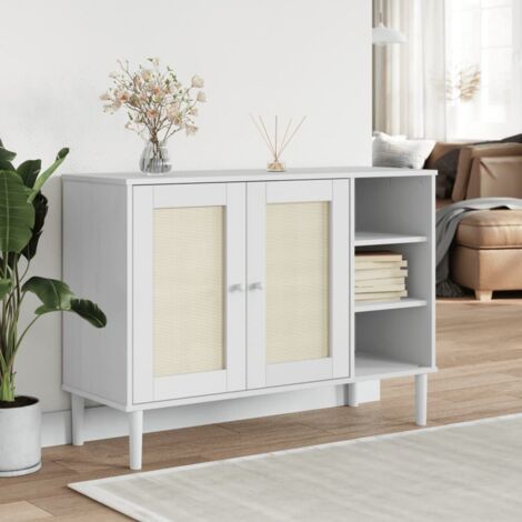 Aparador SENJA aspecto de ratán madera pino blanco 112x40x80 cm vidaXL