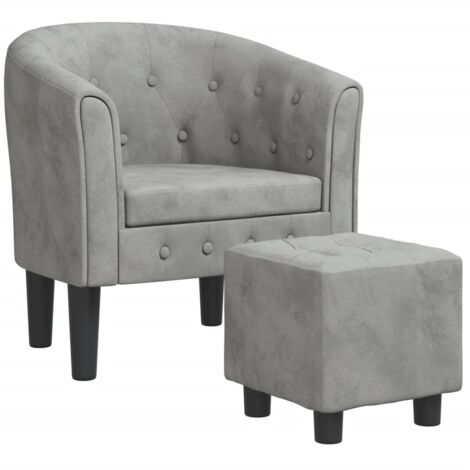 Sillón con taburete terciopelo gris claro vidaXL