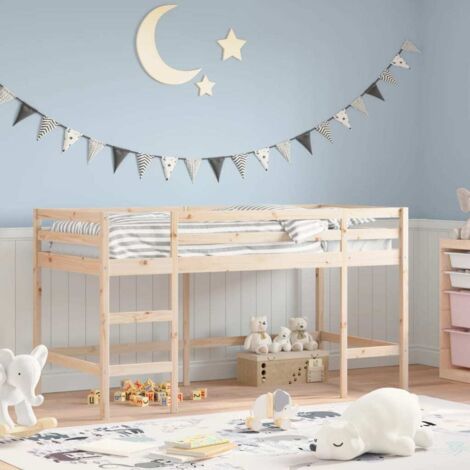 Vidaxl – Cama alta para niños de madera maciza de pino 80x200 cm – Escalera cómoda – Barandillas de seguridad – Espacio de almacenamiento (1/5)