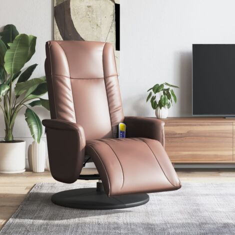 Sillón reclinable masaje con reposapiés cuero sintético marrón (1/5)