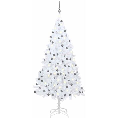 Árbol de Navidad preiluminado con luces y bolas blanco 240 cm vidaXL (1/5)