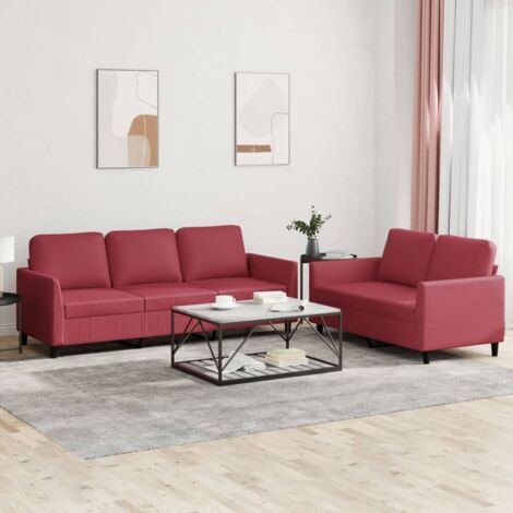 Juego de sofás con cojines 2 piezas cuero sintético rojo tinto vidaXL (1/5)