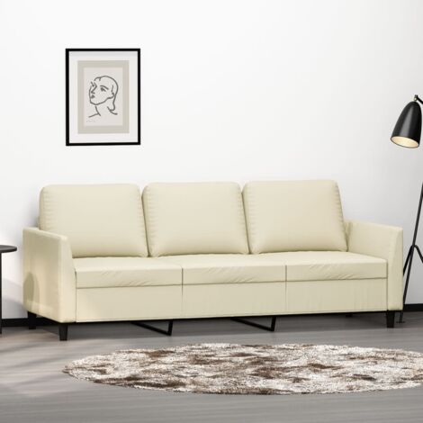Sofá de 3 plazas de cuero sintético color crema 180 cm vidaXL