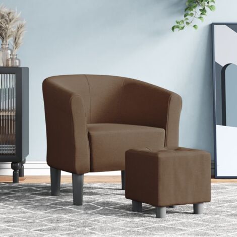 Sillón con taburete tela marrón vidaXL