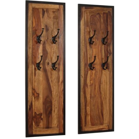 Percheros 2 unidades de madera maciza de acacia vidaXL (1/5)