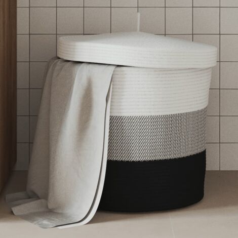 Cesta de almacenaje con tapa algodón blanco y negro Ø40x35 cm vidaXL