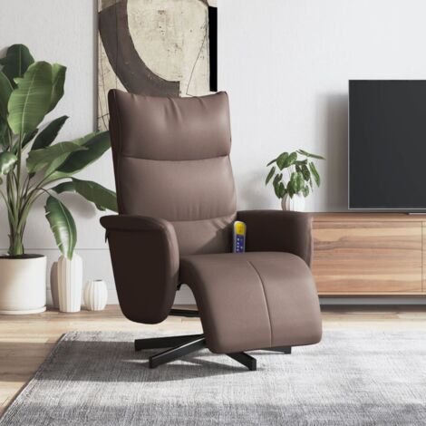 Sillón reclinable masaje con reposapiés cuero sintético marrón vidaXL