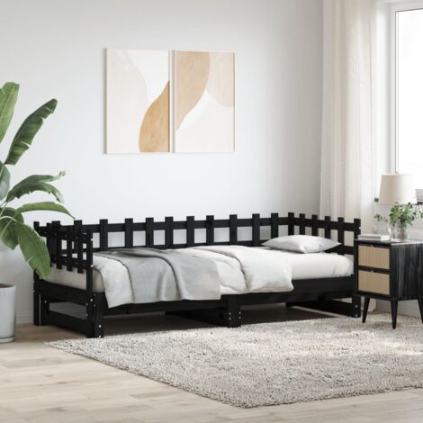 Sofá cama extraíble madera maciza de pino negro 2x(80x200) cm vidaXL