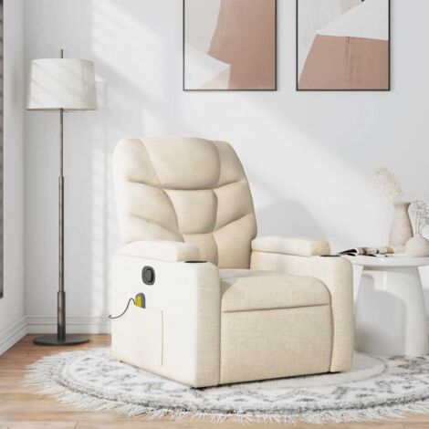 Vidaxl – Sillón reclinable de masaje en tela crema – 6 puntos de vibración – Estructura de madera y metal – Capacidad 110 kg (1/5)