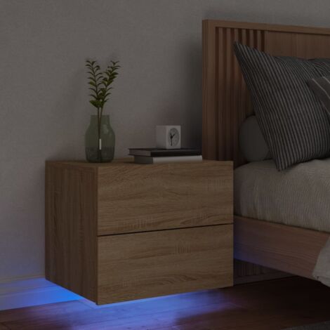 Mesita de noche de pared con luces LED roble Sonoma vidaXL