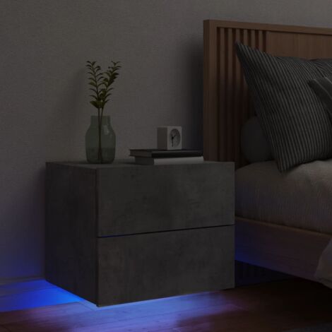 Mesita de noche de pared con luces LED gris hormigón vidaXL