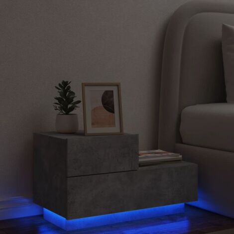 Mesita de noche con luces LED gris hormigón 70x36x40,5 cm vidaXL
