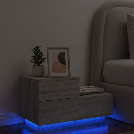 Mesita de noche con luces LED gris Sonoma 70x36x40,5 cm vidaXL