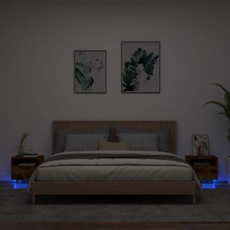 Mesitas de noche con luces LED 2 uds roble ahumado 40x39x37 cm vidaXL (1/5)