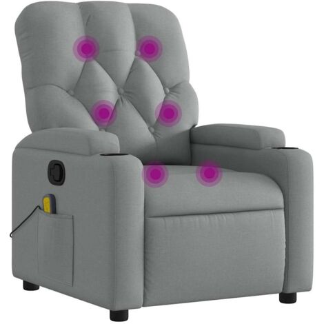 Sillón reclinable de masaje de tela gris claro vidaXL