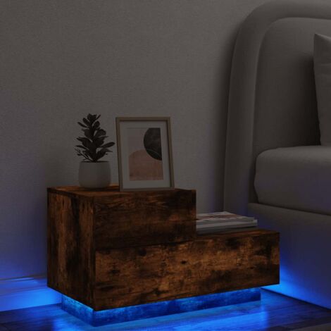 Mesita de noche con luces LED roble ahumado 70x36x40,5 cm vidaXL