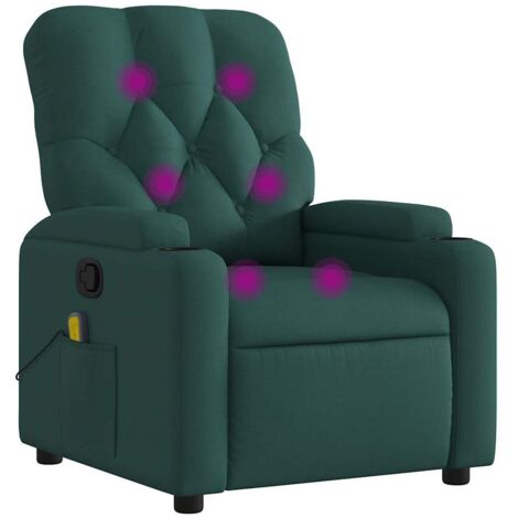 Sillón de masaje reclinable de tela verde oscuro vidaXL