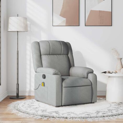 Sillón reclinable de masaje de tela gris claro vidaXL