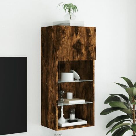 Mueble para TV con luces LED roble ahumado 40,5x30x90 cm vidaXL