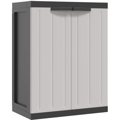 Armario de almacenaje exterior PP gris y negro 65x37x85 cm vidaXL