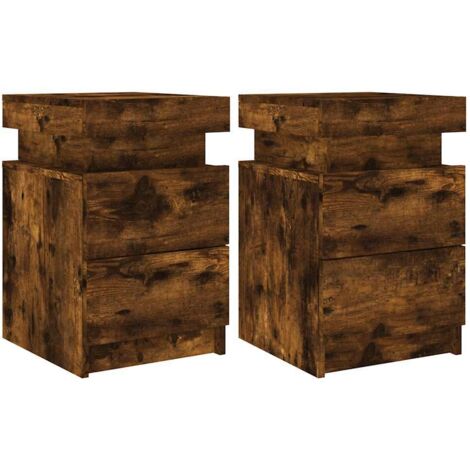 Mesitas de noche con luces LED 2 uds roble ahumado 35x39x55 cm vidaXL