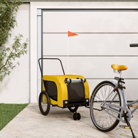 Remolque bicicleta mascotas hierro tela Oxford amarillo negro vidaXL