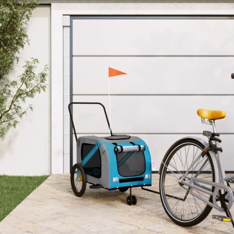 Remolque de bicicleta mascotas hierro tela Oxford azul gris vidaXL