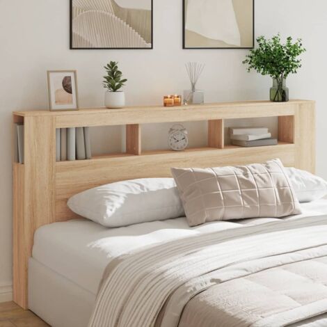 Cabecero LED madera ingeniería roble Sonoma 200x18,5x103,5 cm vidaXL