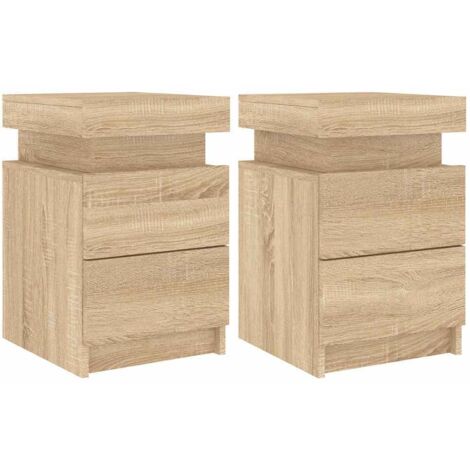Mesitas de noche con luces LED 2 uds roble Sonoma 35x39x55 cm vidaXL