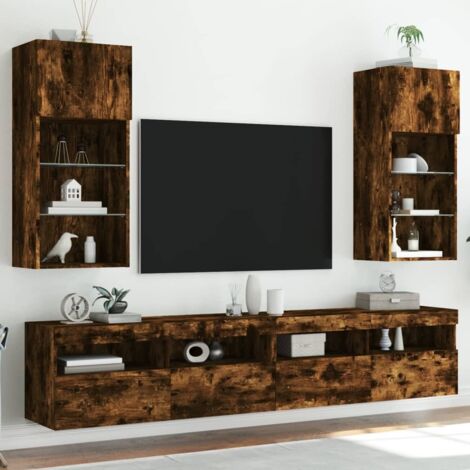 Muebles de TV con luces LED 2 uds roble ahumado 40,5x30x90 cm vidaXL